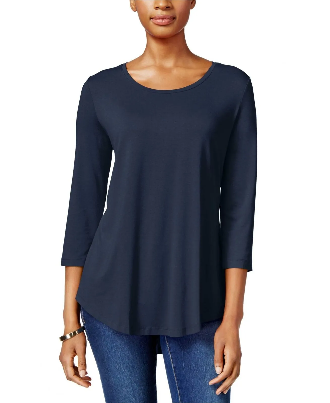 JM Collection Women's Scoop Neck 3/4 Sleeve Shirt Top. 84987 Blue Large