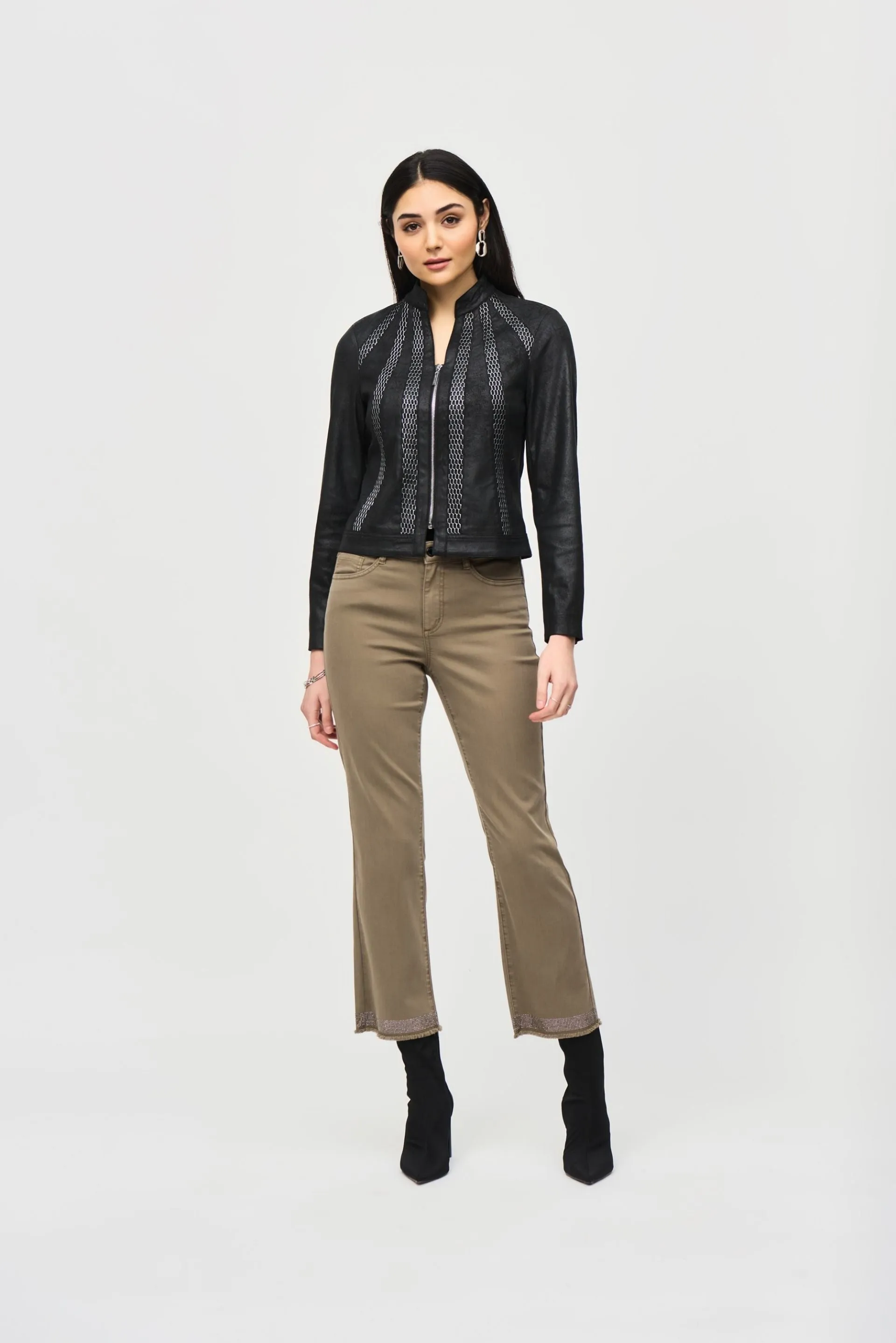 Joseph Ribkoff Black/Silver Metallic Mesh Faux Suede Jacket 243972