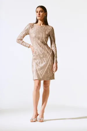 Joseph Ribkoff Matte Gold Sequined Open Back Party Dress 243774