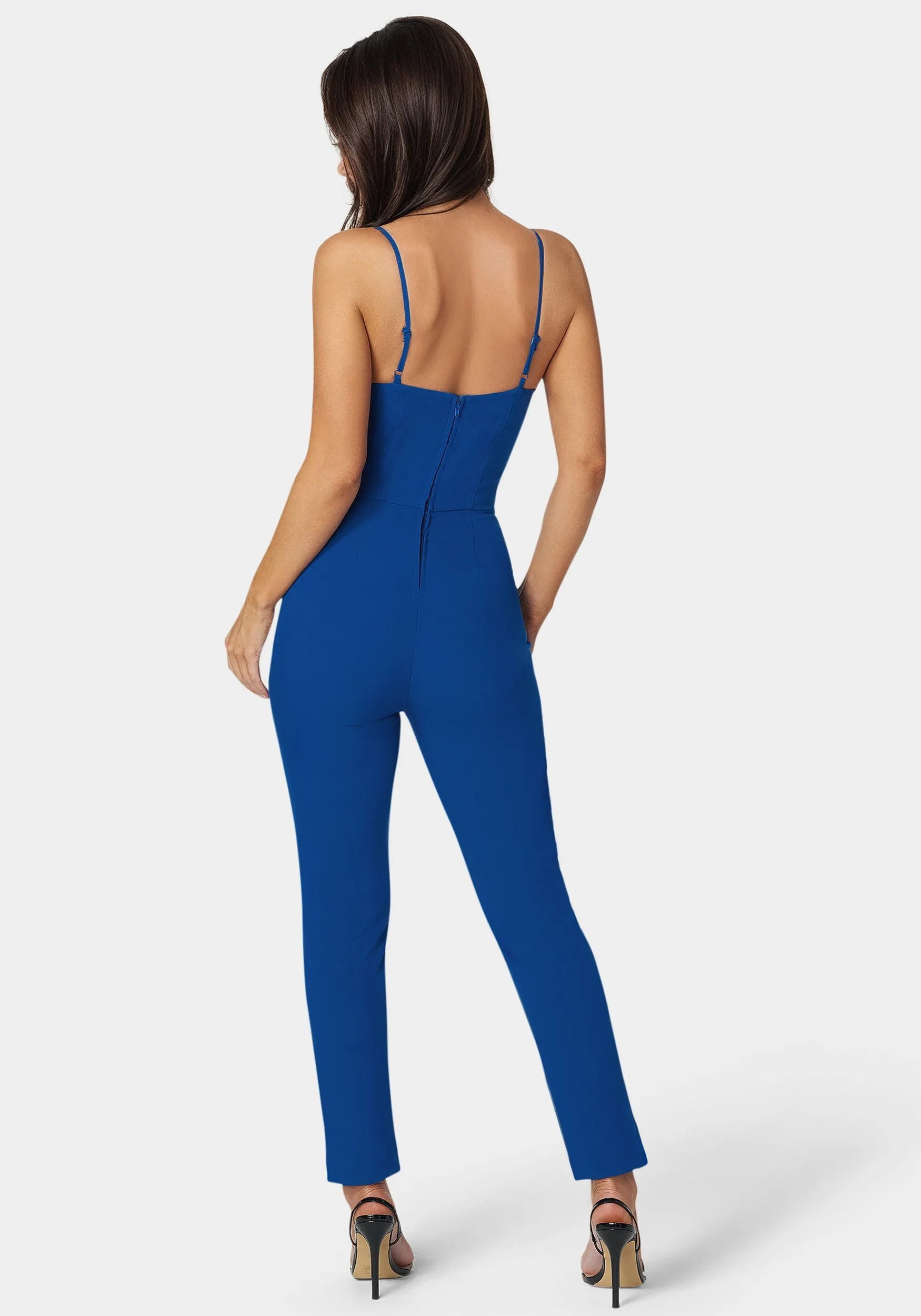 Lace Up Neckline Slim Leg Jumpsuit