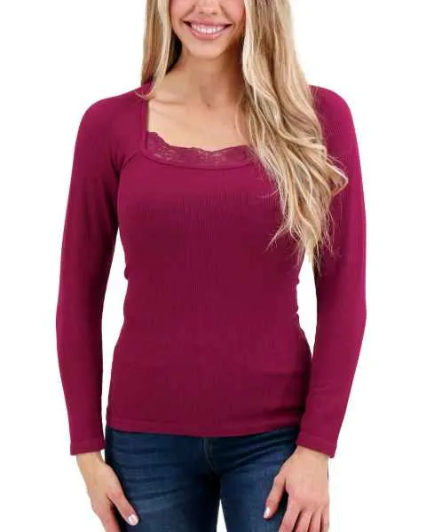 Laced Ribbed Top - Berry Color