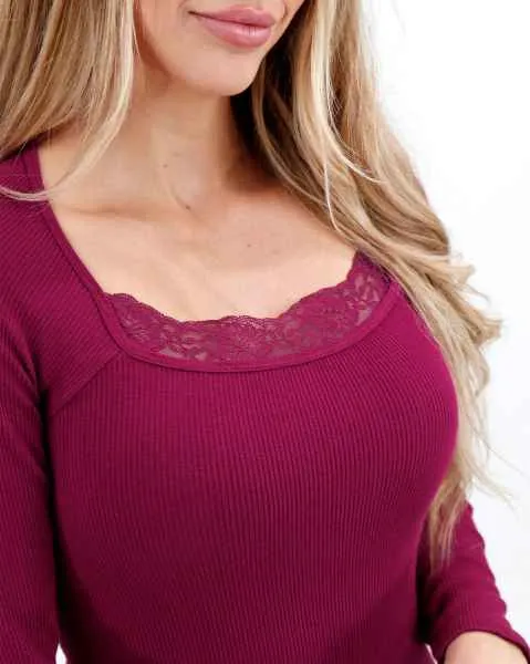 Laced Ribbed Top - Berry Color