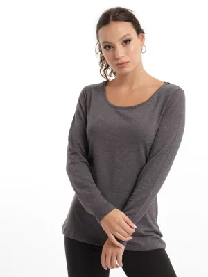 Ladies 2 Pack Long Sleeve Fitted Tee - Charcoal Melange
