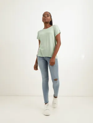 Ladies Scoop Neck Drapey Tee - Sage