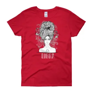 Libra T Shirt Zodiac Short Sleeve Round Neck Red Cotton T-Shirt for Women