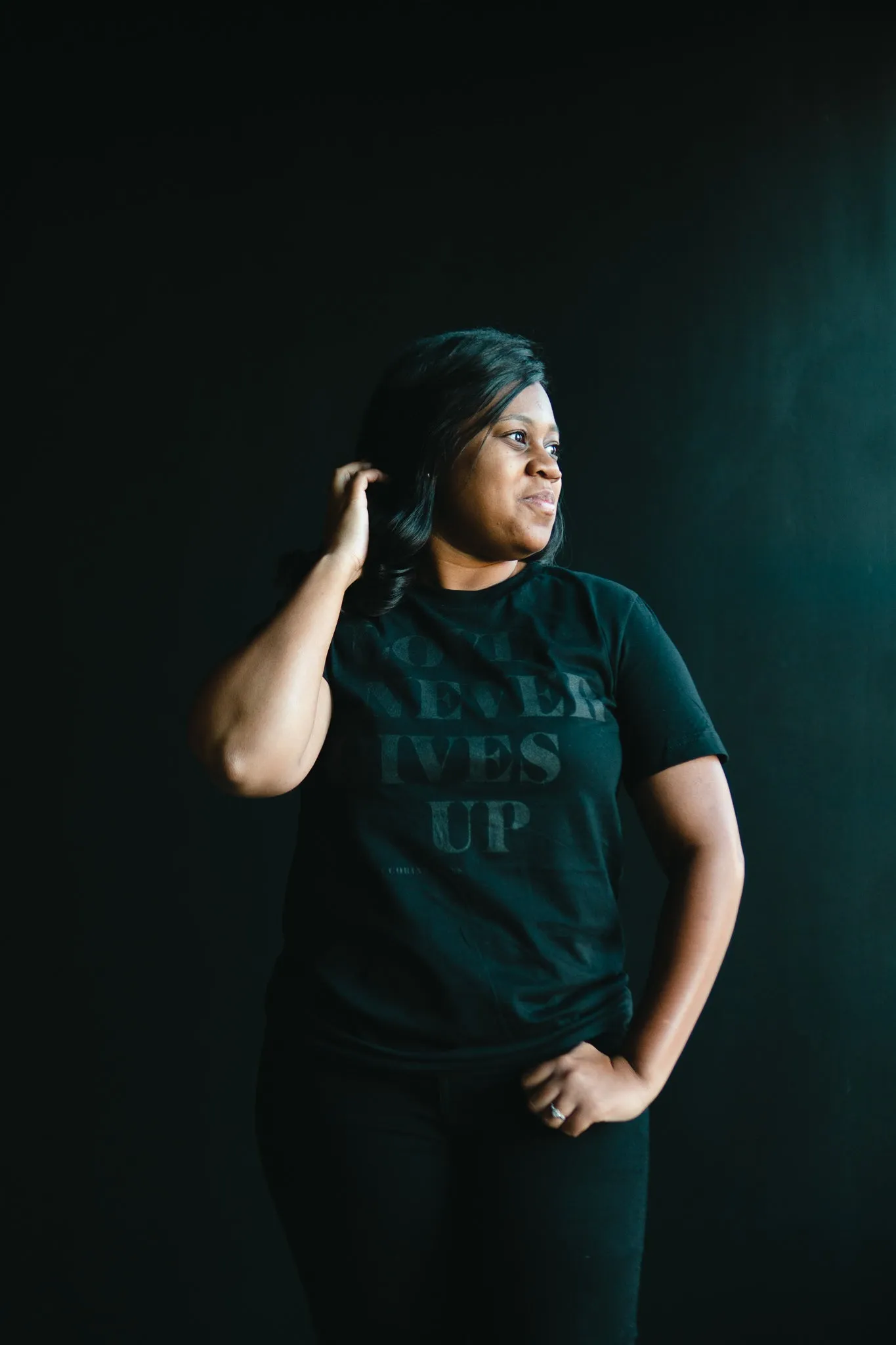 Love Never Gives Up (BLKonBLK) Adult Box T-Shirt