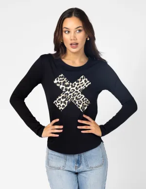 L/S Tee - Black Leopard Cross