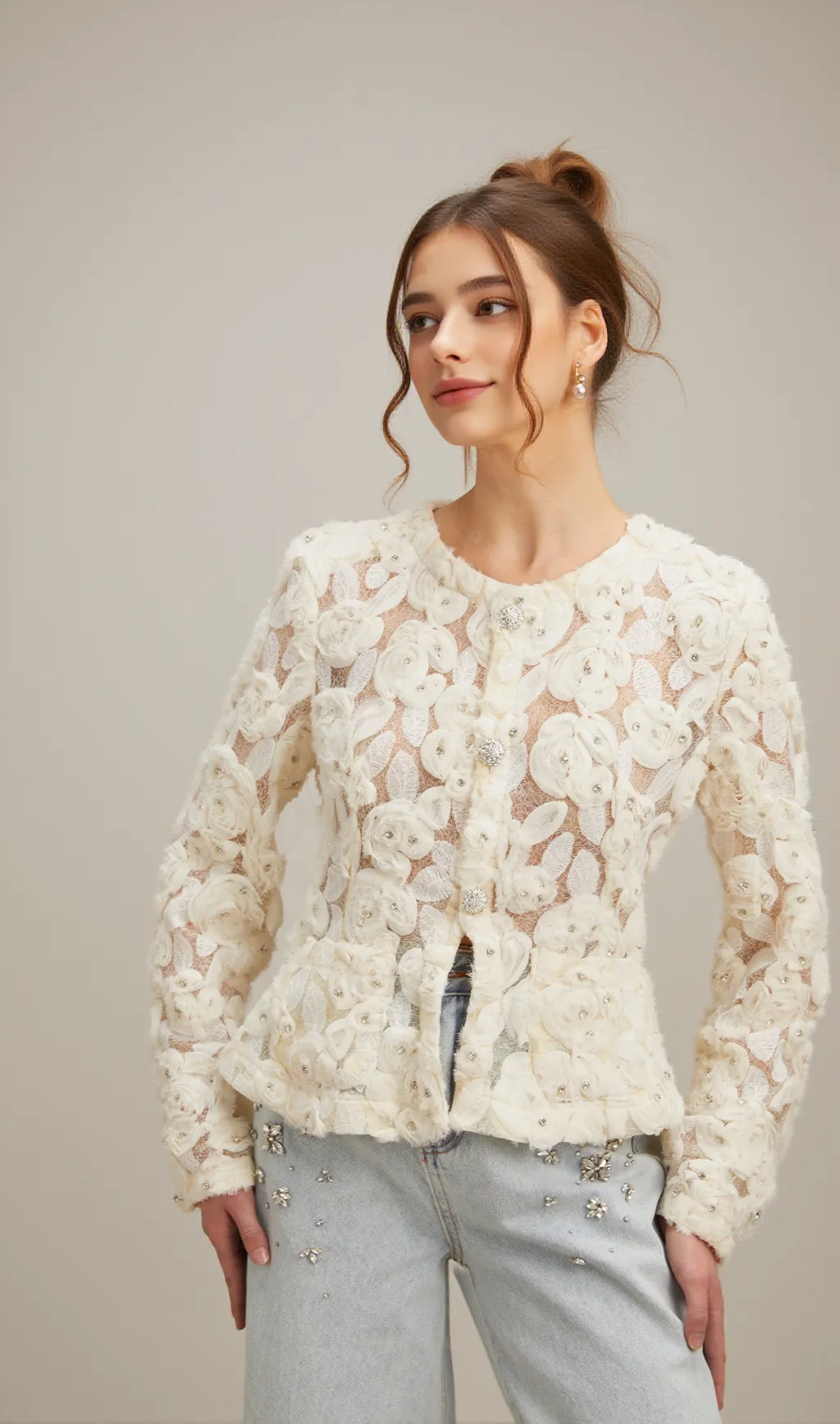 Marianne floral-appliqué embellished jacket