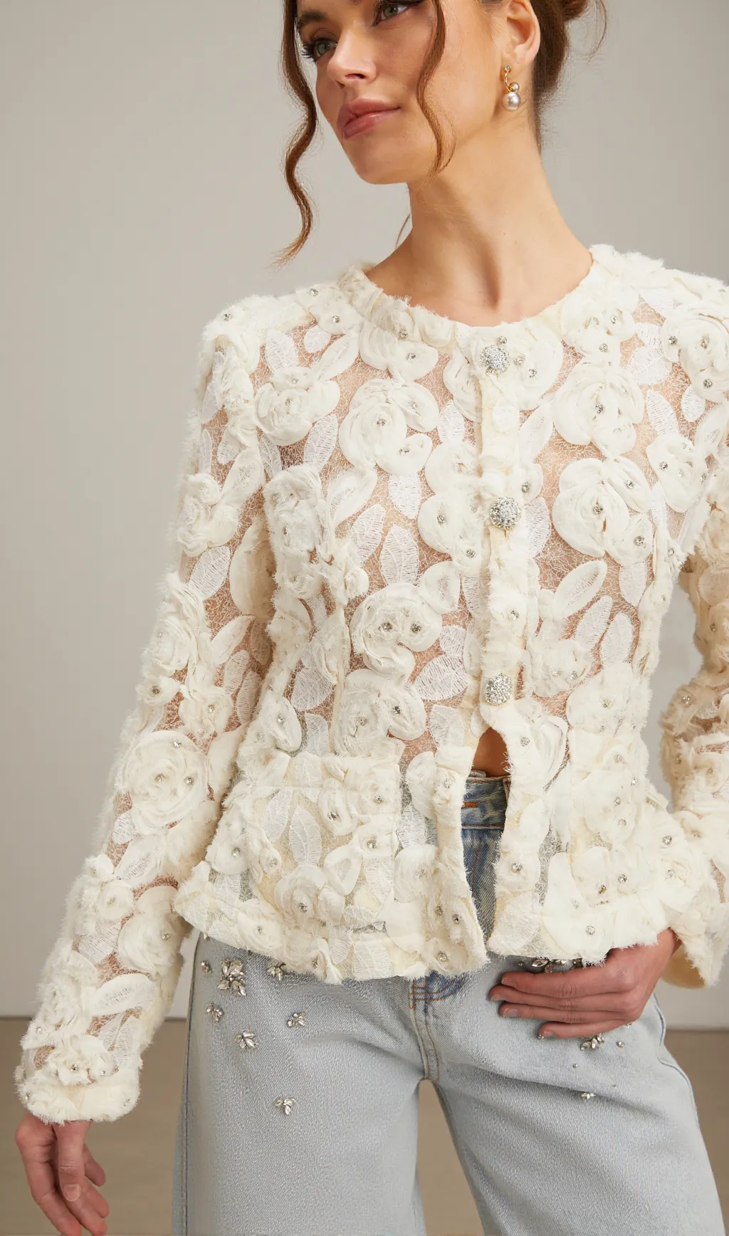 Marianne floral-appliqué embellished jacket