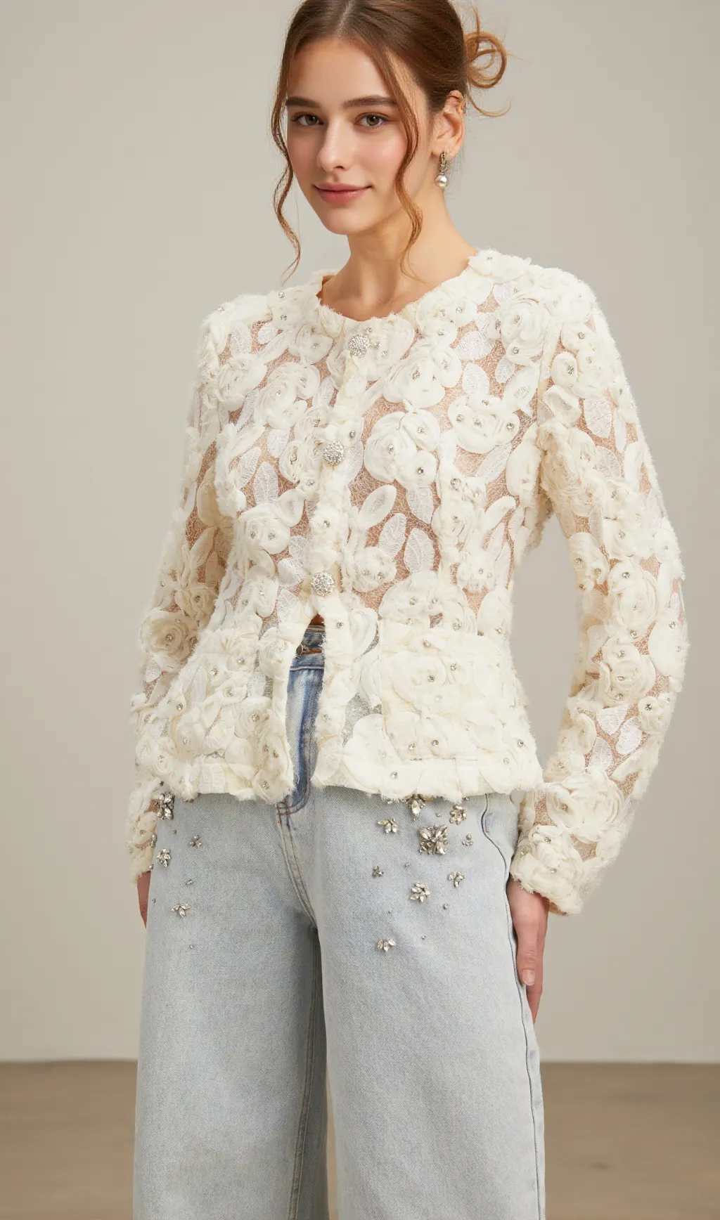 Marianne floral-appliqué embellished jacket