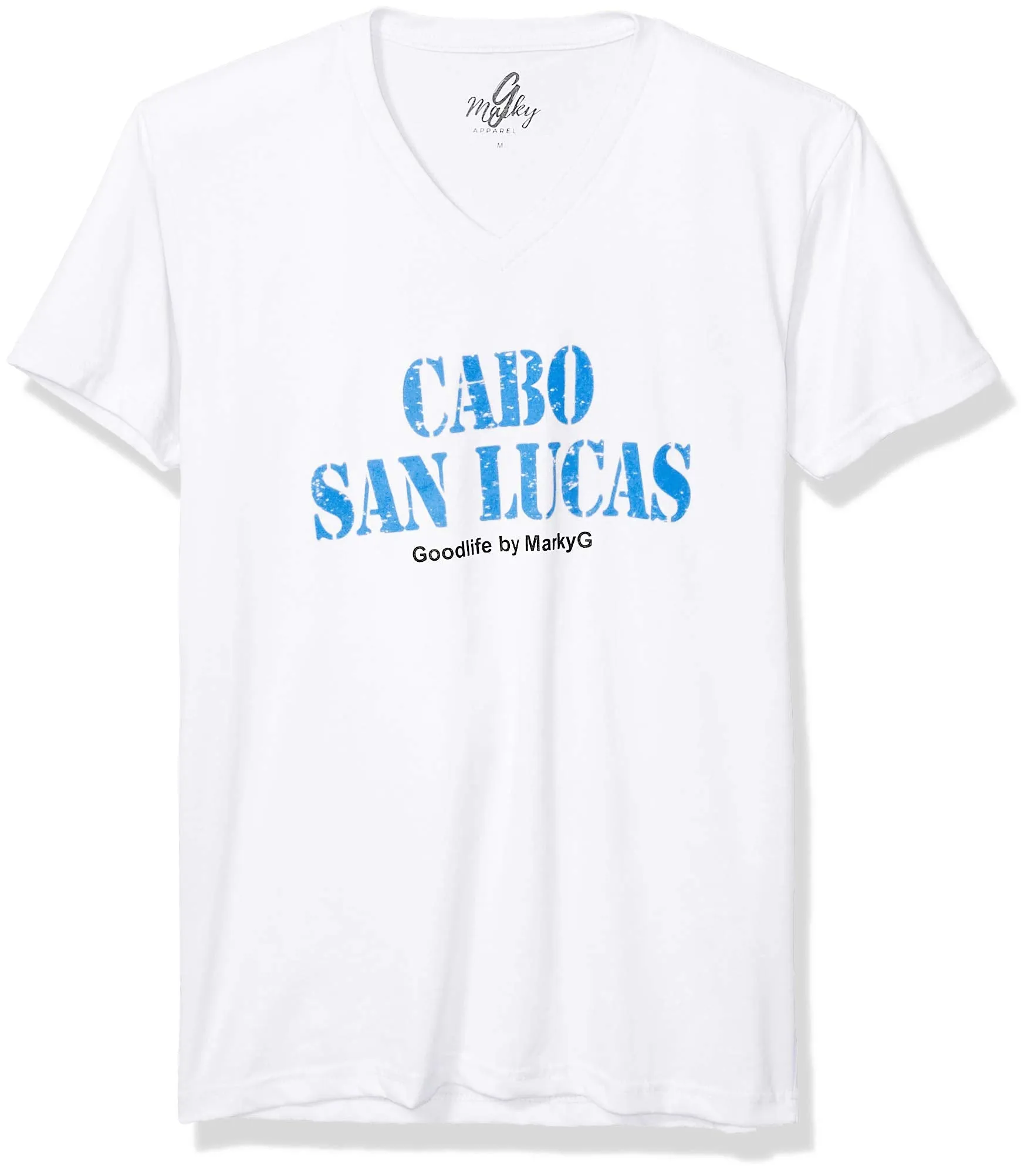 Marky G Apparel Men's Cabo San Lucas Graphic Printed Premium Tops Fitted Sueded Short Sleeve V-Neck T-Shirt