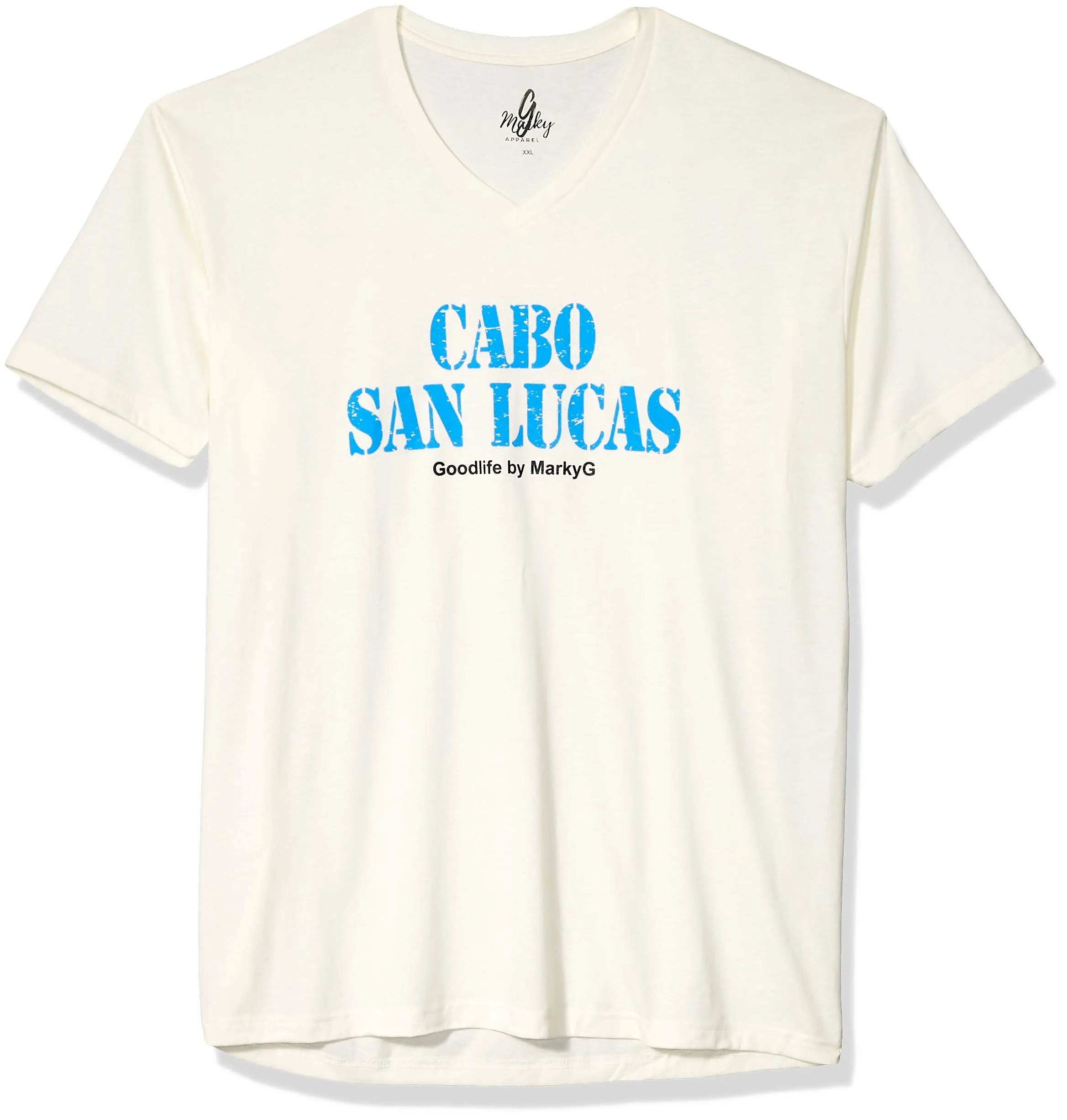Marky G Apparel Men's Cabo San Lucas Graphic Printed Premium Tops Fitted Sueded Short Sleeve V-Neck T-Shirt