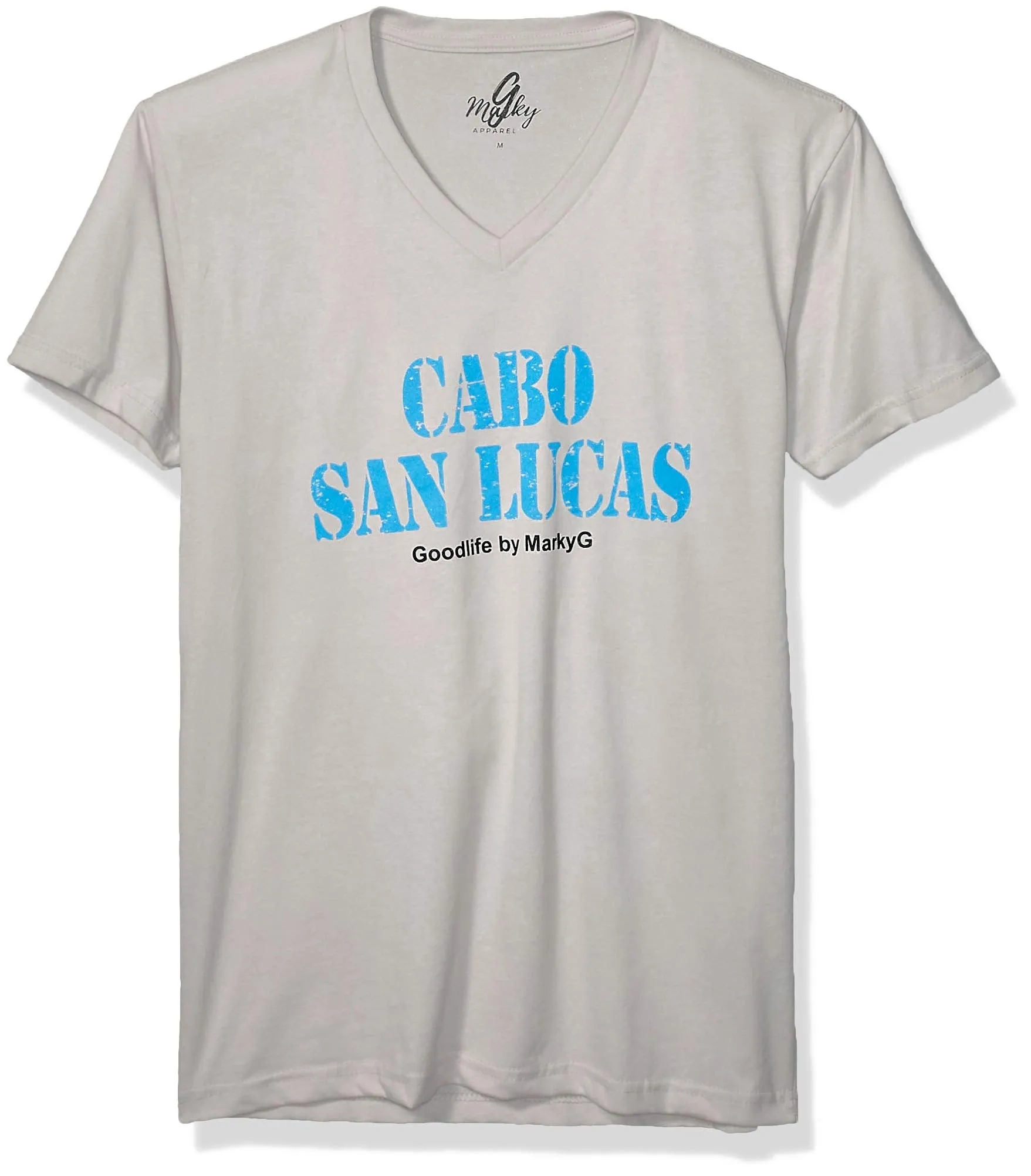 Marky G Apparel Men's Cabo San Lucas Graphic Printed Premium Tops Fitted Sueded Short Sleeve V-Neck T-Shirt