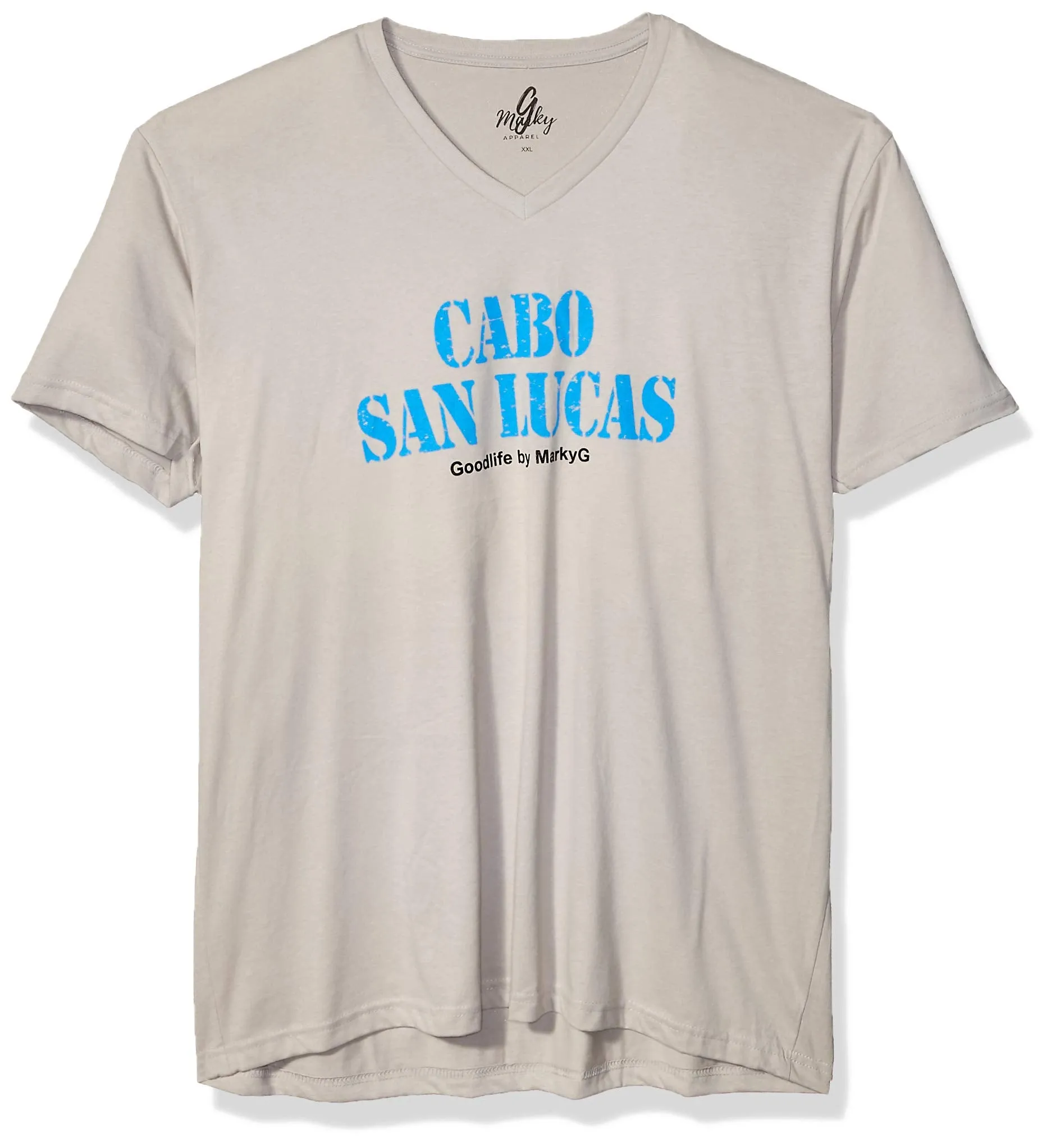 Marky G Apparel Men's Cabo San Lucas Graphic Printed Premium Tops Fitted Sueded Short Sleeve V-Neck T-Shirt