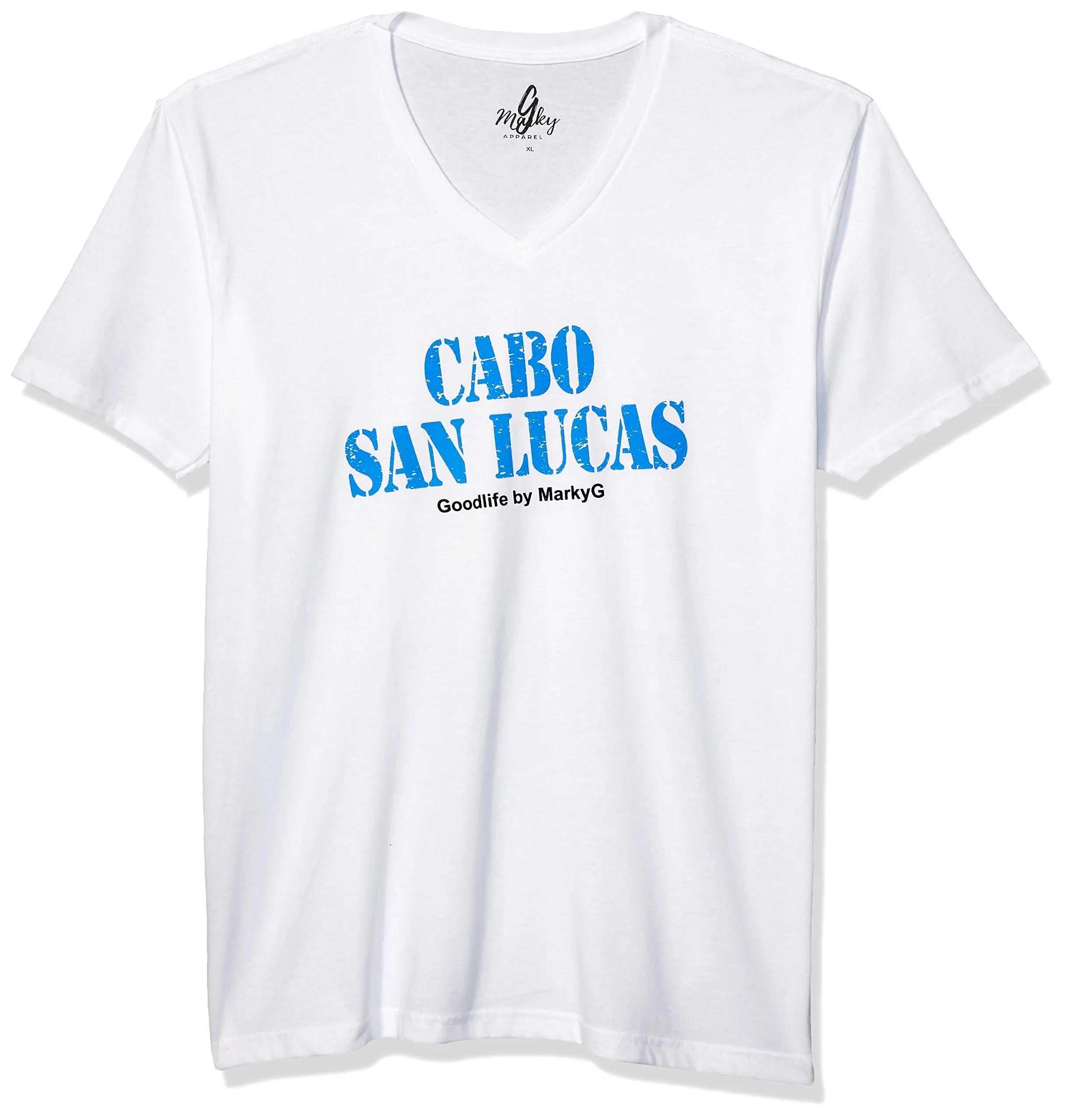 Marky G Apparel Men's Cabo San Lucas Graphic Printed Premium Tops Fitted Sueded Short Sleeve V-Neck T-Shirt