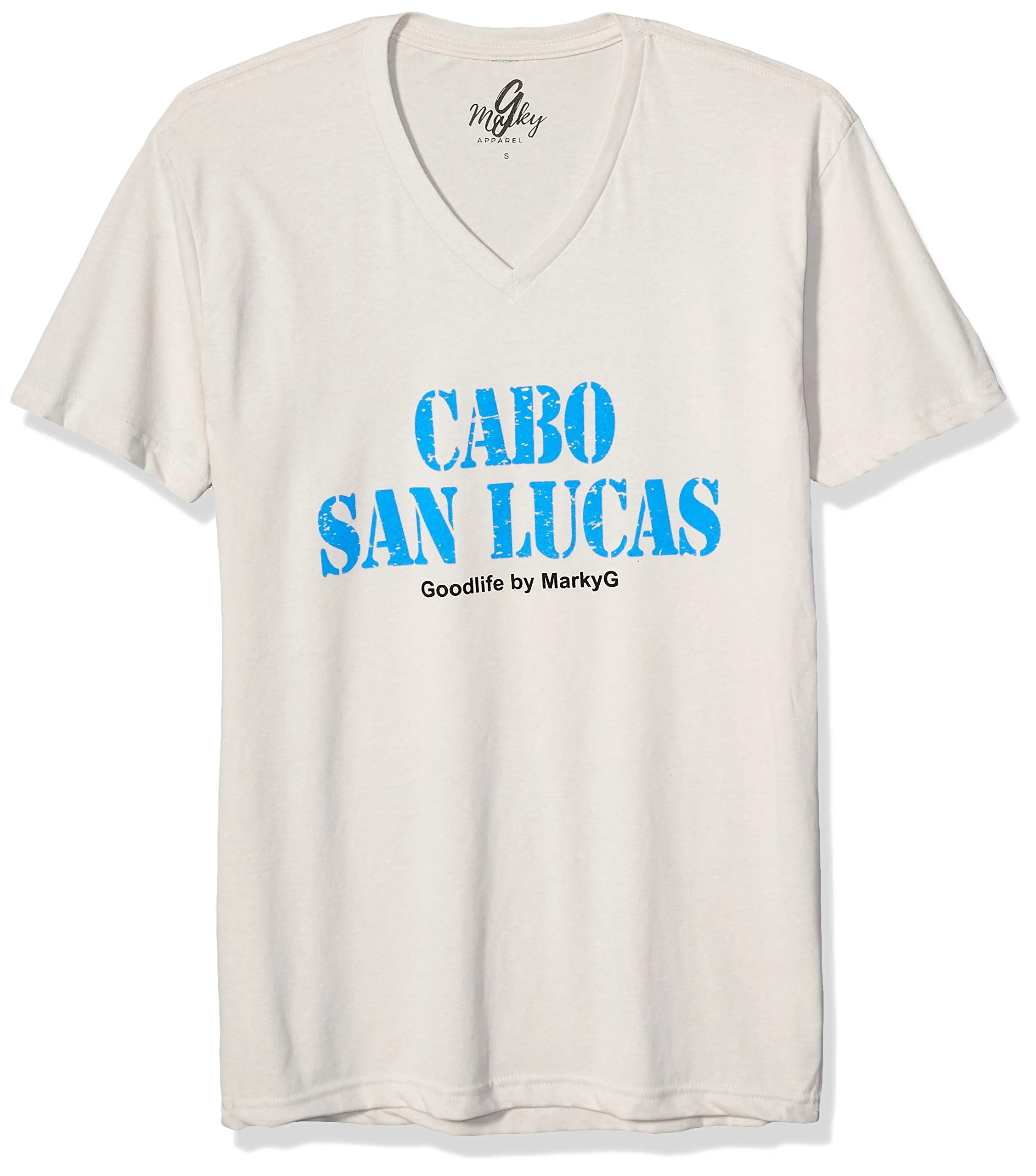 Marky G Apparel Men's Cabo San Lucas Graphic Printed Premium Tops Fitted Sueded Short Sleeve V-Neck T-Shirt