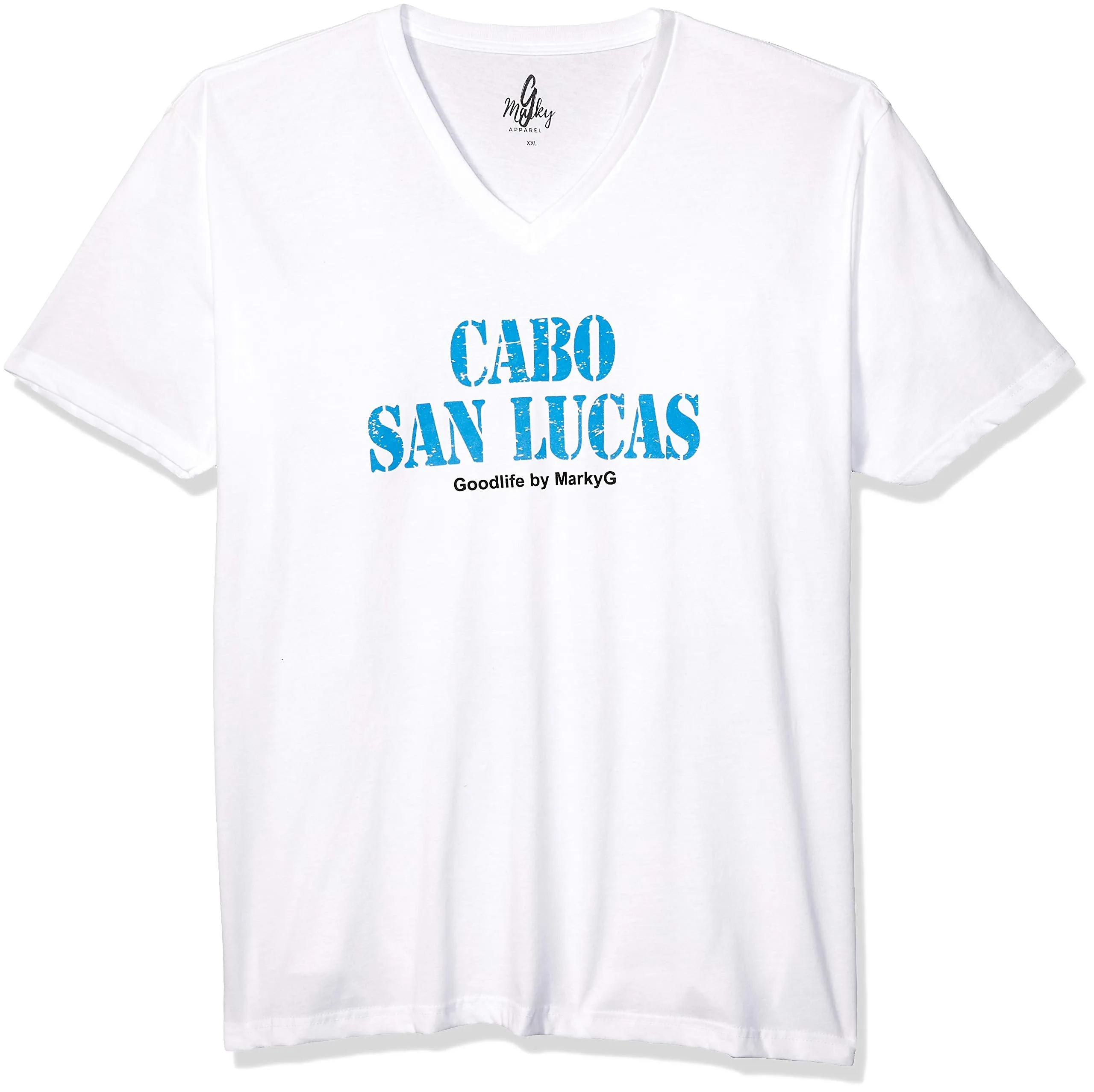 Marky G Apparel Men's Cabo San Lucas Graphic Printed Premium Tops Fitted Sueded Short Sleeve V-Neck T-Shirt