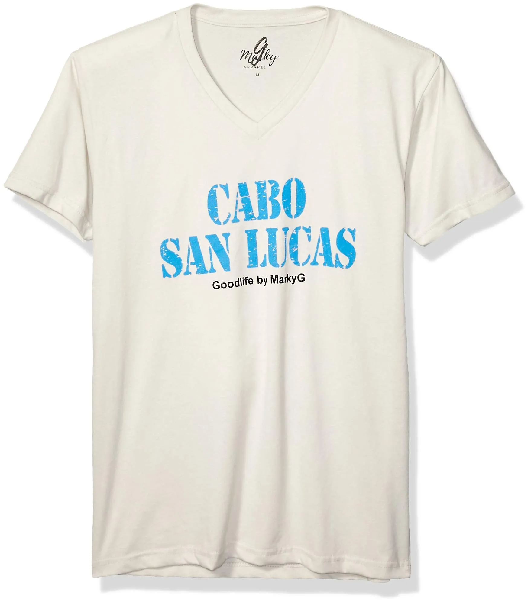 Marky G Apparel Men's Cabo San Lucas Graphic Printed Premium Tops Fitted Sueded Short Sleeve V-Neck T-Shirt