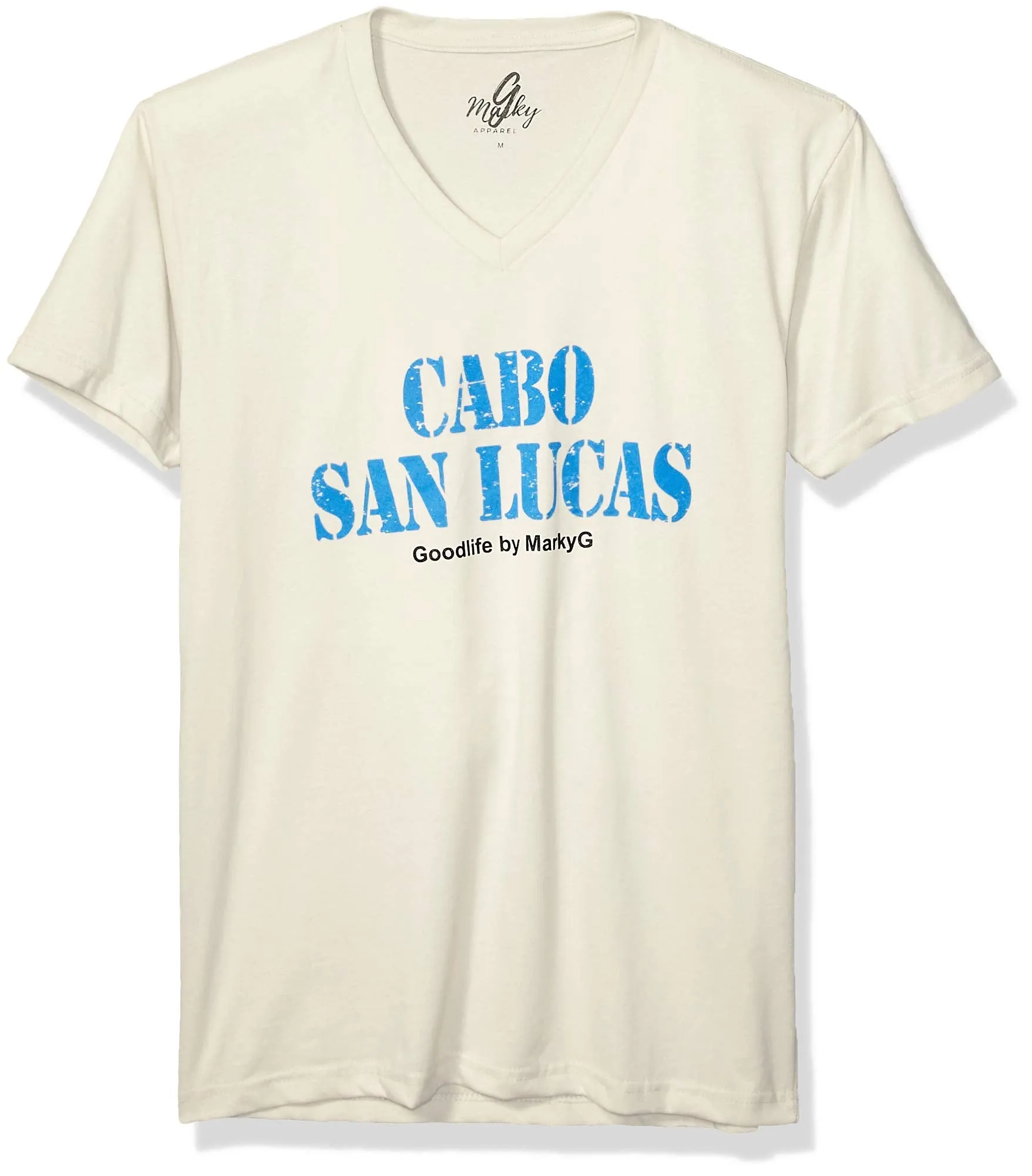 Marky G Apparel Men's Cabo San Lucas Graphic Printed Premium Tops Fitted Sueded Short Sleeve V-Neck T-Shirt