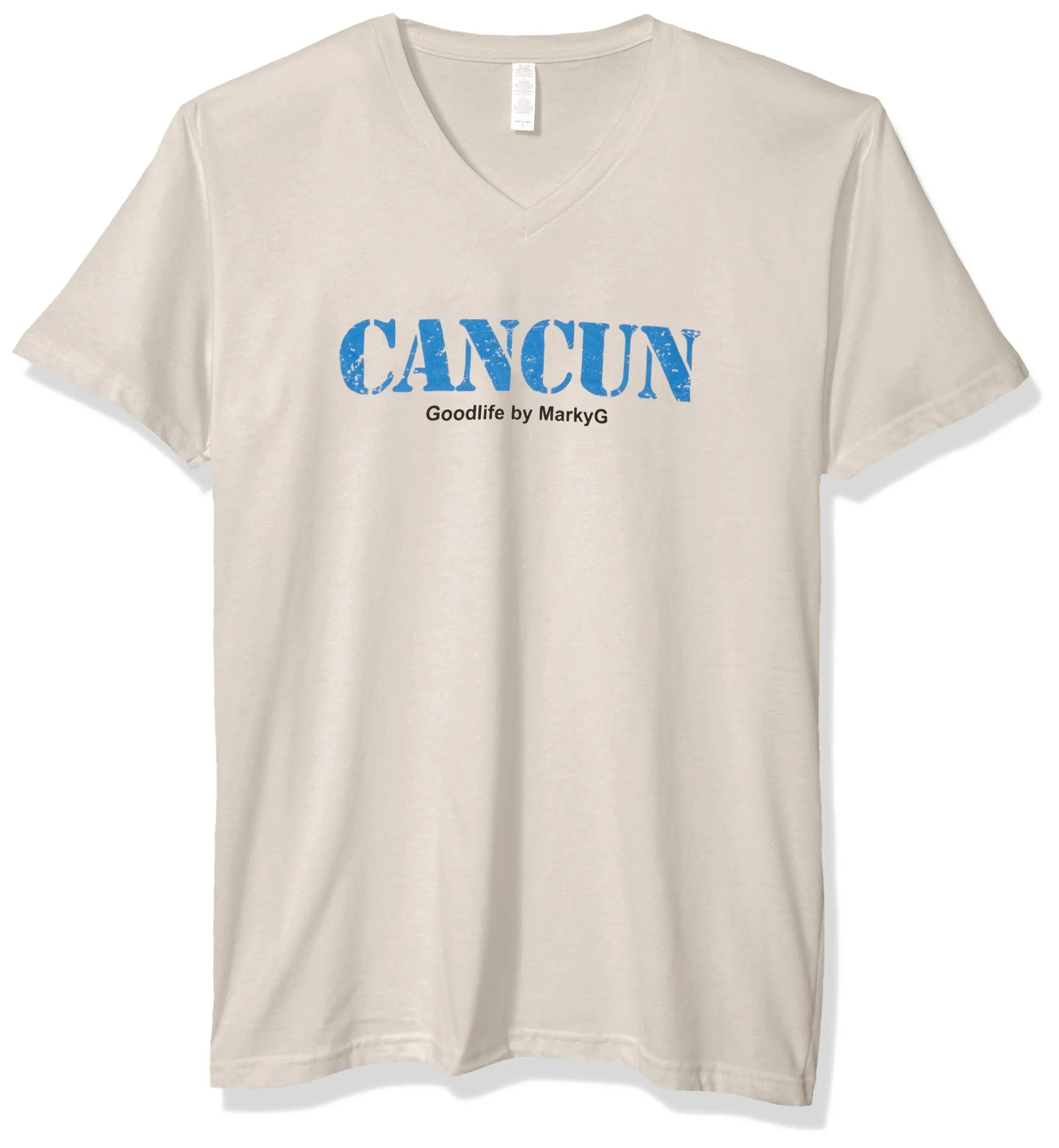 Marky G Apparel Men's Cancun Graphic Printed Premium Tops Fitted Sueded Short Sleeve V-Neck T-Shirt