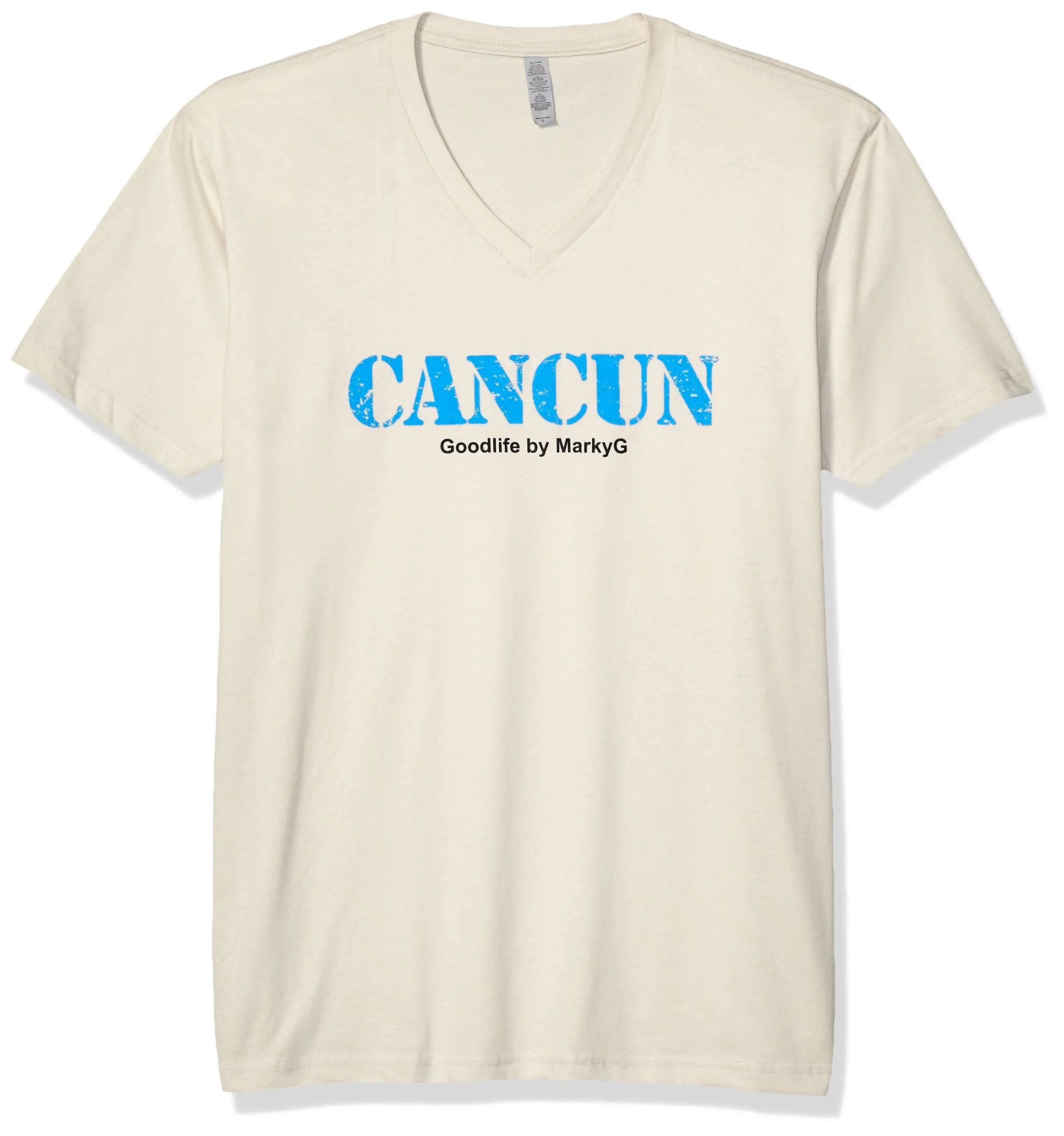 Marky G Apparel Men's Cancun Graphic Printed Premium Tops Fitted Sueded Short Sleeve V-Neck T-Shirt