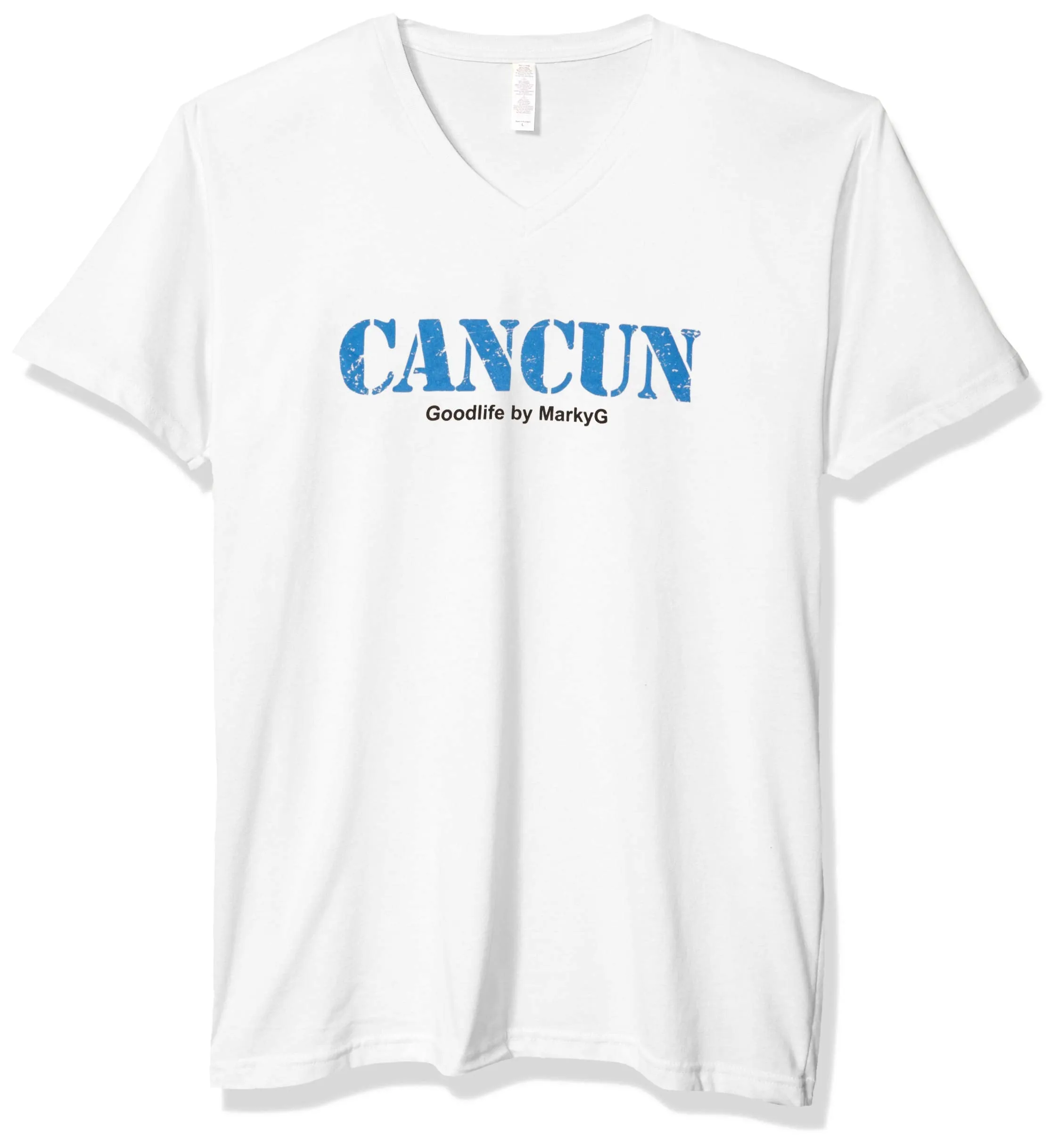 Marky G Apparel Men's Cancun Graphic Printed Premium Tops Fitted Sueded Short Sleeve V-Neck T-Shirt