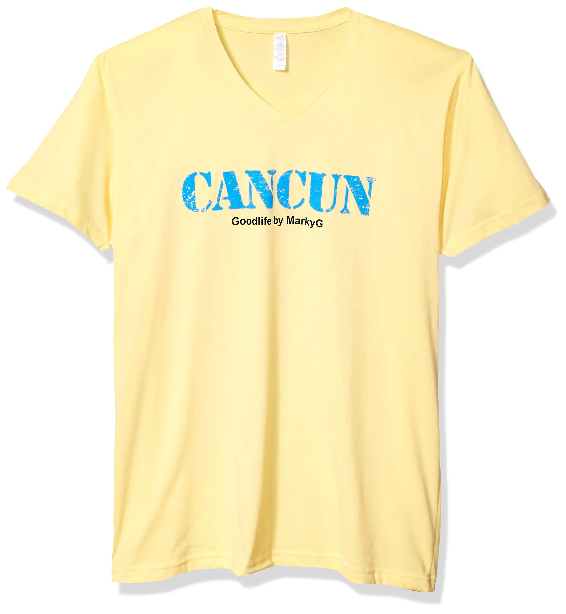 Marky G Apparel Men's Cancun Graphic Printed Premium Tops Fitted Sueded Short Sleeve V-Neck T-Shirt