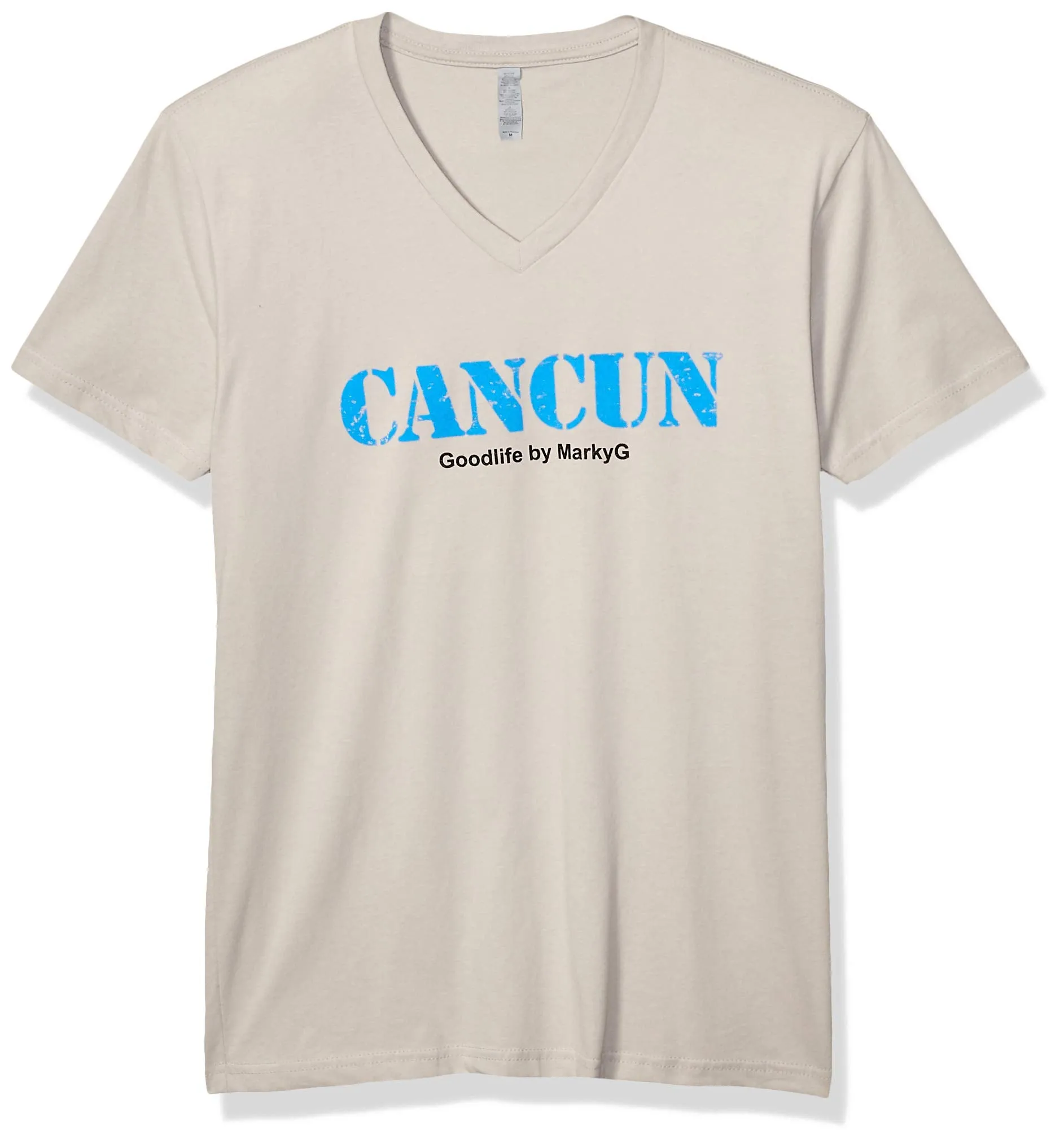Marky G Apparel Men's Cancun Graphic Printed Premium Tops Fitted Sueded Short Sleeve V-Neck T-Shirt