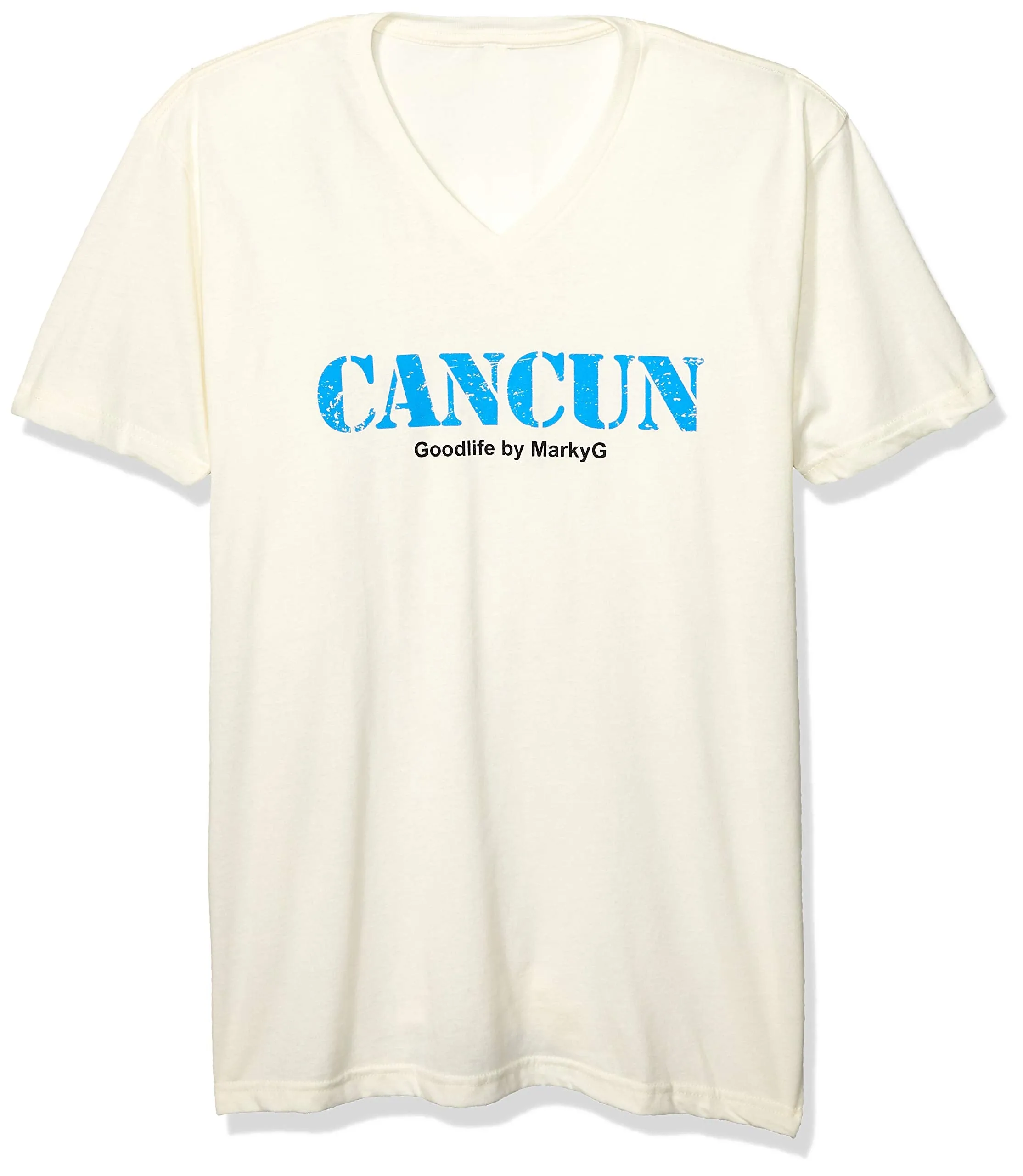Marky G Apparel Men's Cancun Graphic Printed Premium Tops Fitted Sueded Short Sleeve V-Neck T-Shirt
