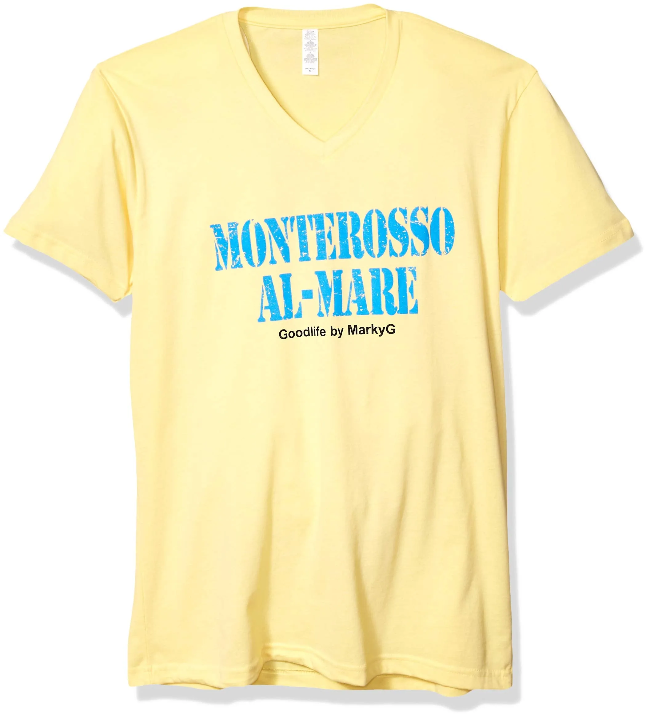 Marky G Apparel Men's Monterosso Al Mare Graphic Printed Premium Tops Fitted Sueded Short Sleeve V-Neck T-Shirt
