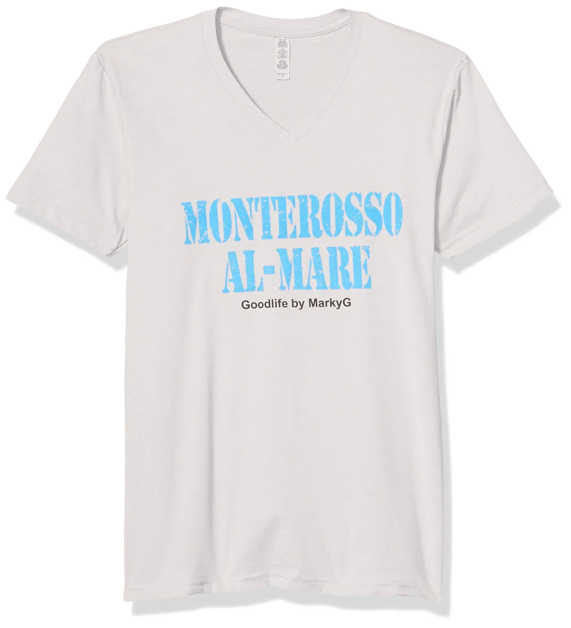 Marky G Apparel Men's Monterosso Al Mare Graphic Printed Premium Tops Fitted Sueded Short Sleeve V-Neck T-Shirt