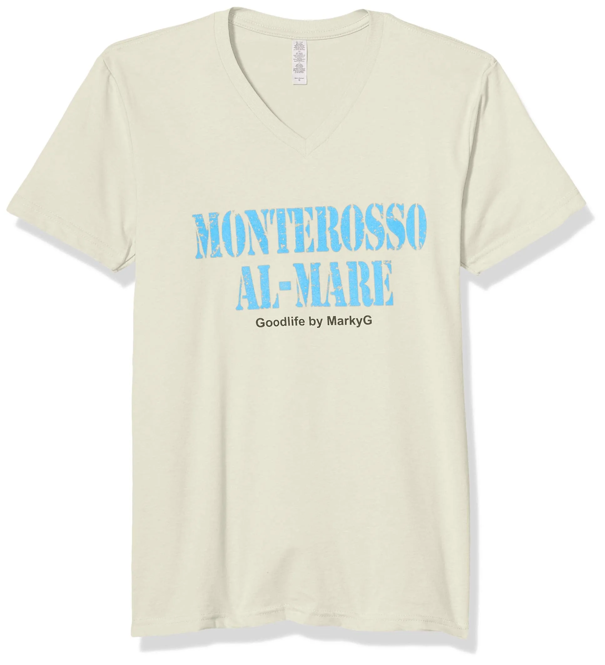 Marky G Apparel Men's Monterosso Al Mare Graphic Printed Premium Tops Fitted Sueded Short Sleeve V-Neck T-Shirt