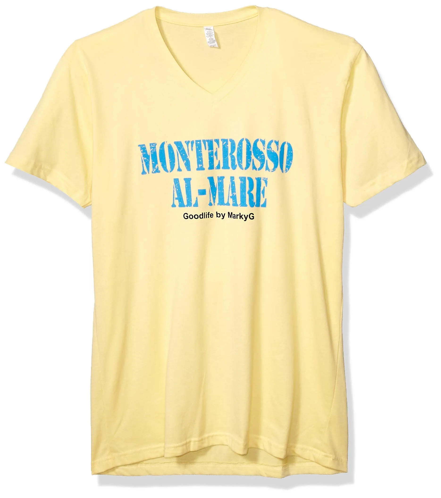 Marky G Apparel Men's Monterosso Al Mare Graphic Printed Premium Tops Fitted Sueded Short Sleeve V-Neck T-Shirt