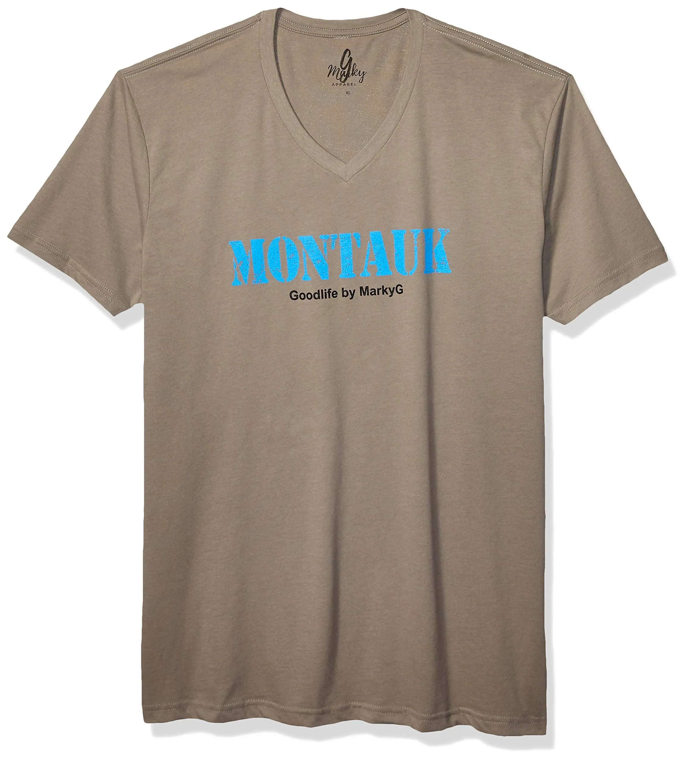 Marky G Apparel Men's Monterosso Al Mare Graphic Printed Premium Tops Fitted Sueded Short Sleeve V-Neck T-Shirt