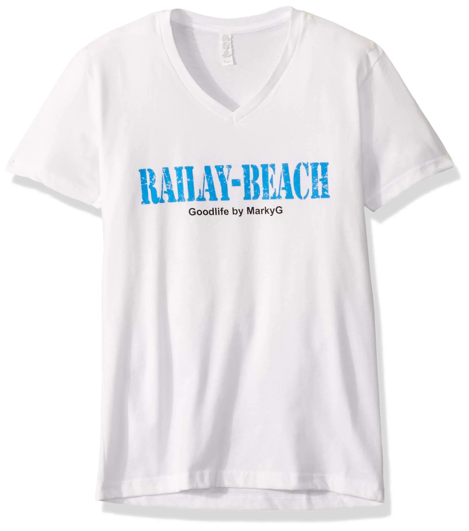 Marky G Apparel Men's Railay Beach Graphic Printed Premium Tops Fitted Sueded Short Sleeve V-Neck T-Shirt