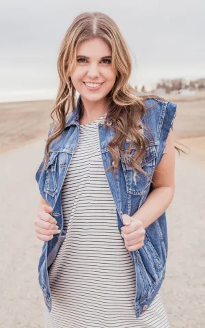 Medium Wash Boyfriend Denim Vest - Final Sale