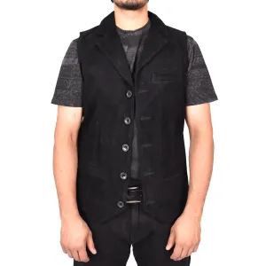 Men's Blazer Style Suede Leather Waistcoat Gents Vests Black Howie