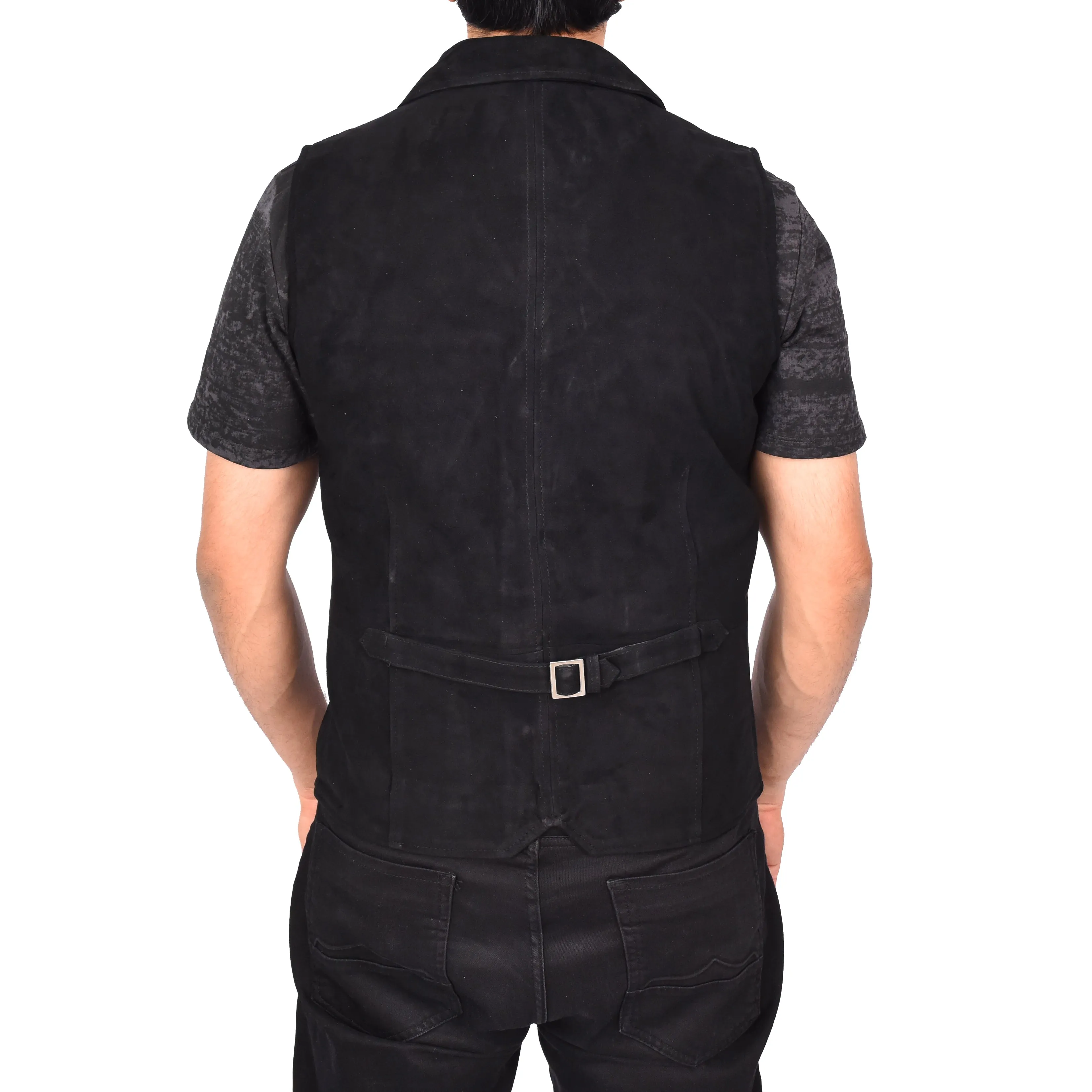 Men's Blazer Style Suede Leather Waistcoat Gents Vests Black Howie