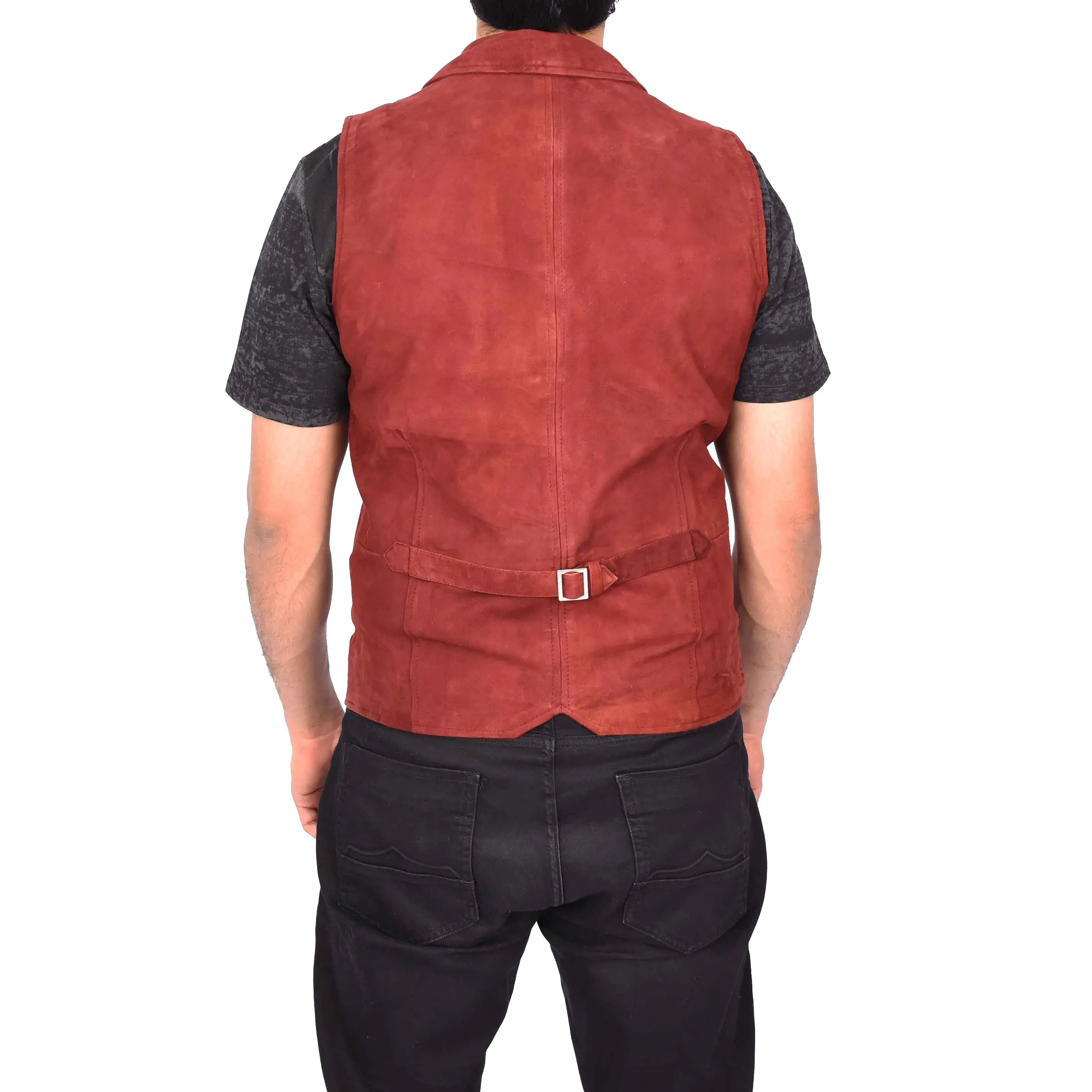 Men's Blazer Style Suede Leather Waistcoat Gents Vests Burgundy Howie