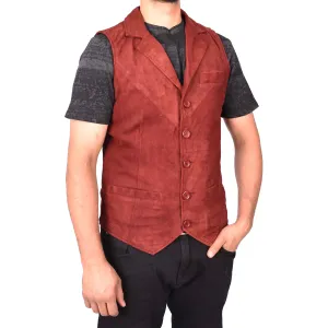 Men's Blazer Style Suede Leather Waistcoat Gents Vests Burgundy Howie