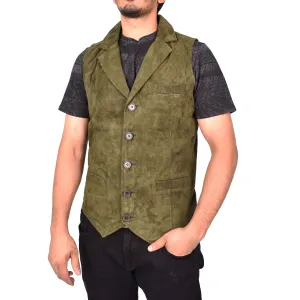 Men's Blazer Style Suede Leather Waistcoat Gents Vests Green Howie