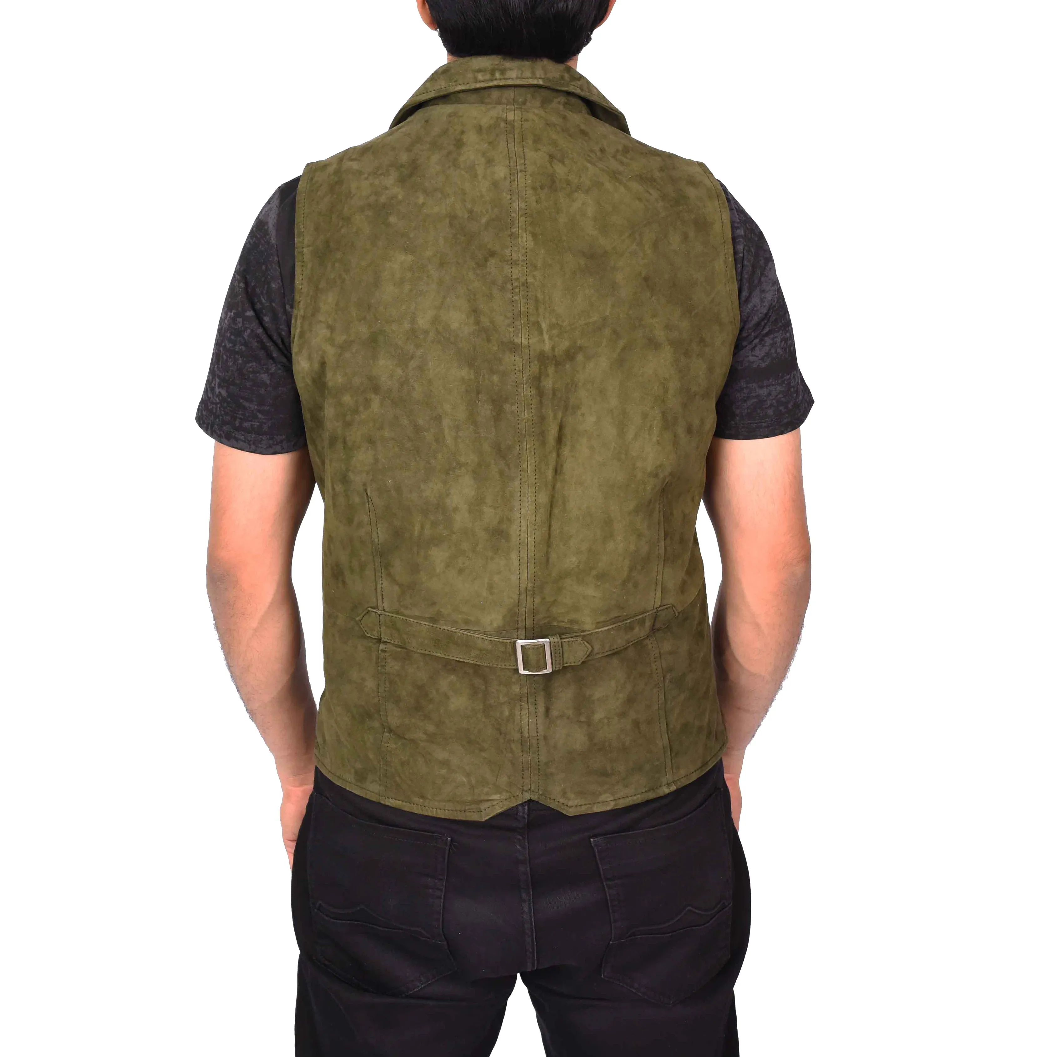 Men's Blazer Style Suede Leather Waistcoat Gents Vests Green Howie