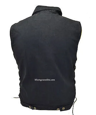 Men's Motorcycle Blk 8 Pocket denim shirt collar vest with side laces
