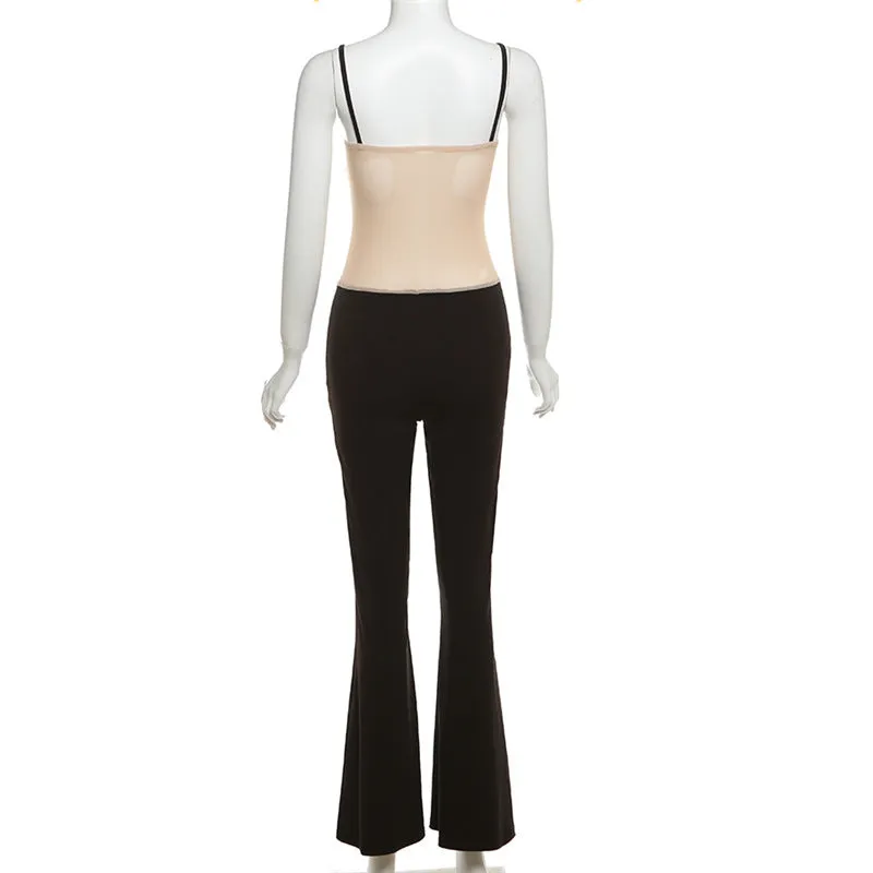 Mesh Panel Spaghetti Strap Jumpsuit