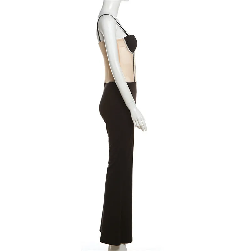 Mesh Panel Spaghetti Strap Jumpsuit