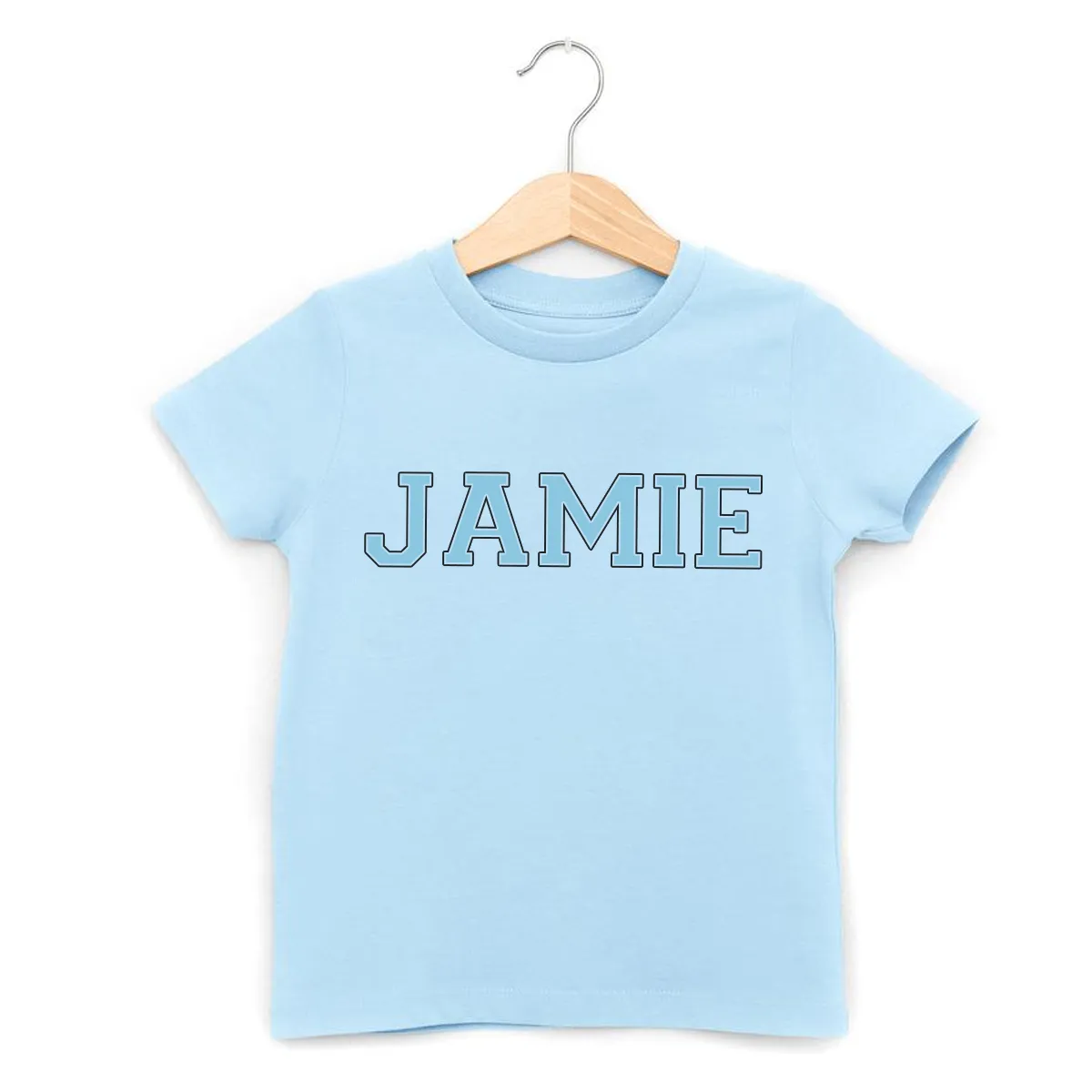 MiniVIP© Personalised Varisty Letters Baby Blue T-Shirt