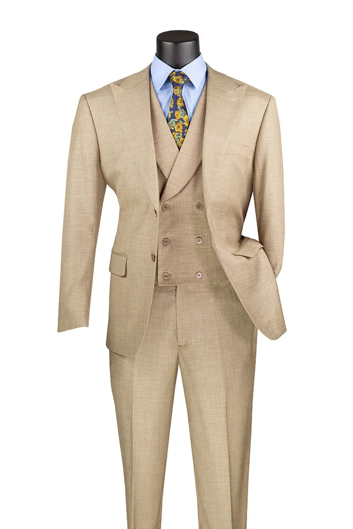 Modern Fit 3 Piece Suit with Vest and Adjustable Waist Band Pants Taupe MV2K-2