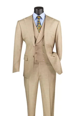Modern Fit 3 Piece Suit with Vest and Adjustable Waist Band Pants Taupe MV2K-2