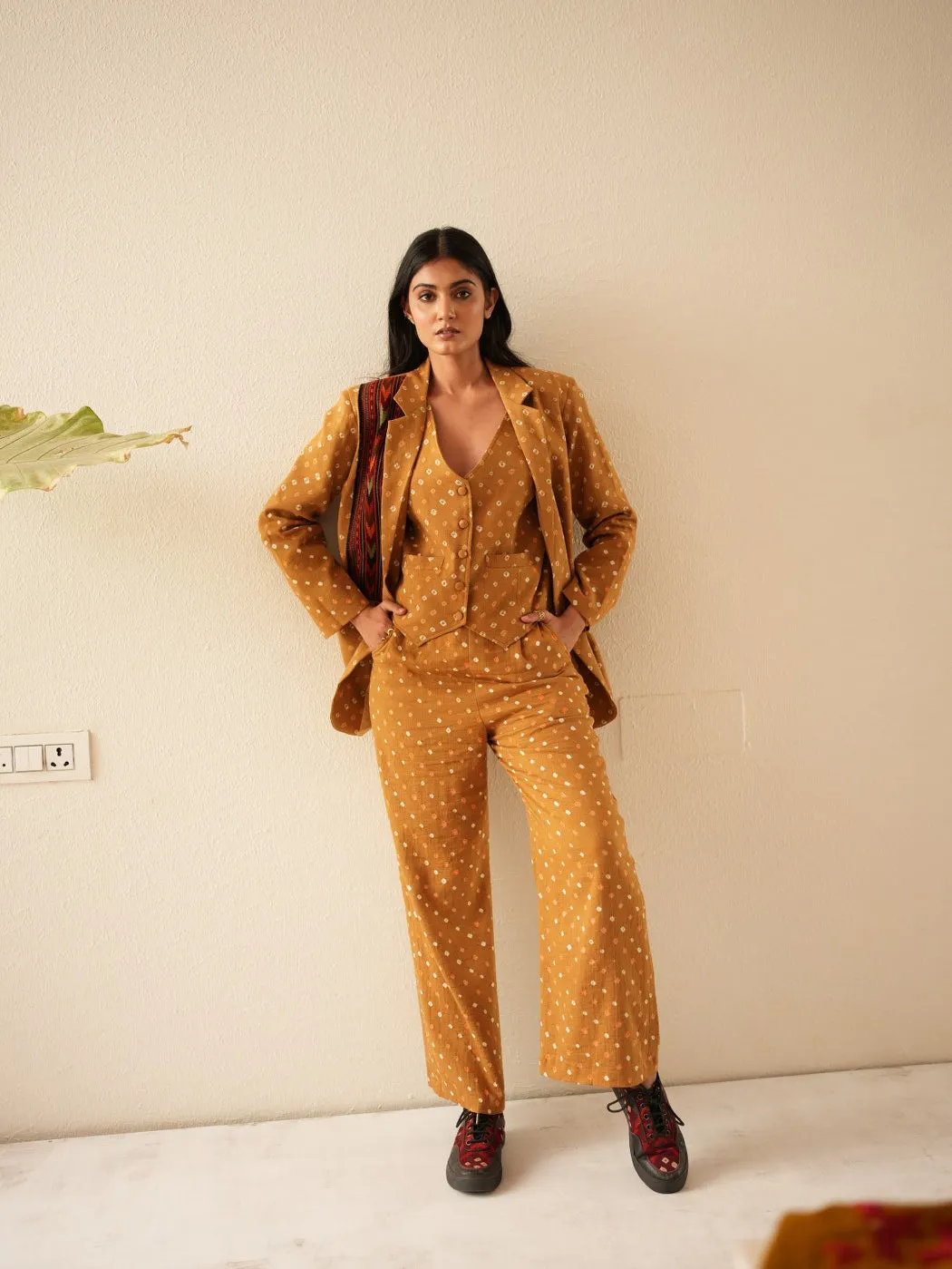 Mustard bandhani waist coat