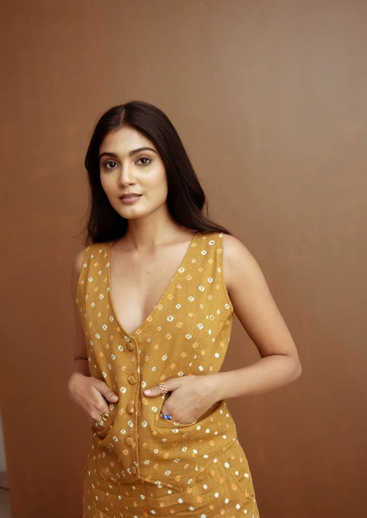 Mustard bandhani waist coat